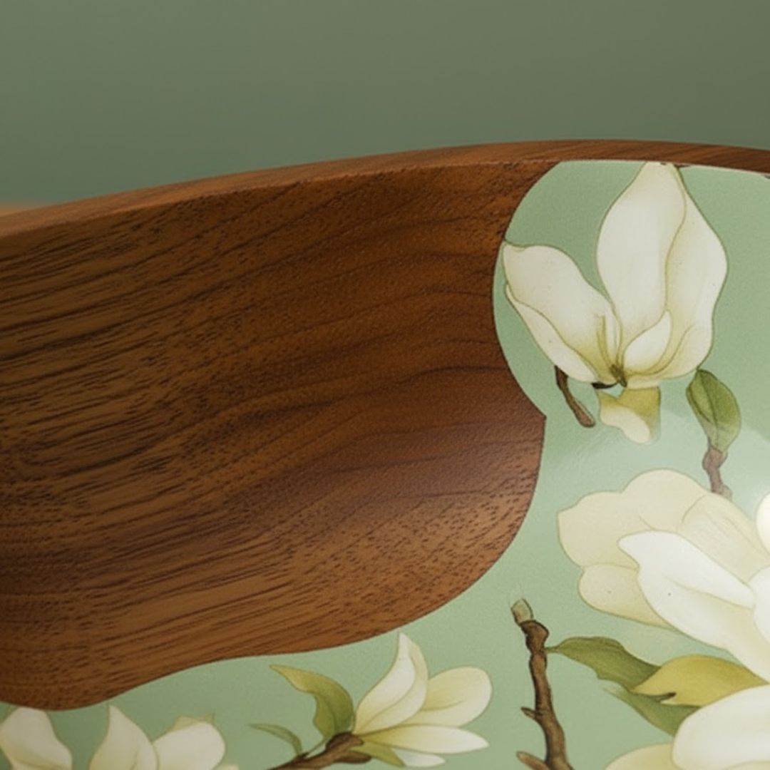 Enamel Floral Wooden Bowl for Sustainable Dining – M 1.0